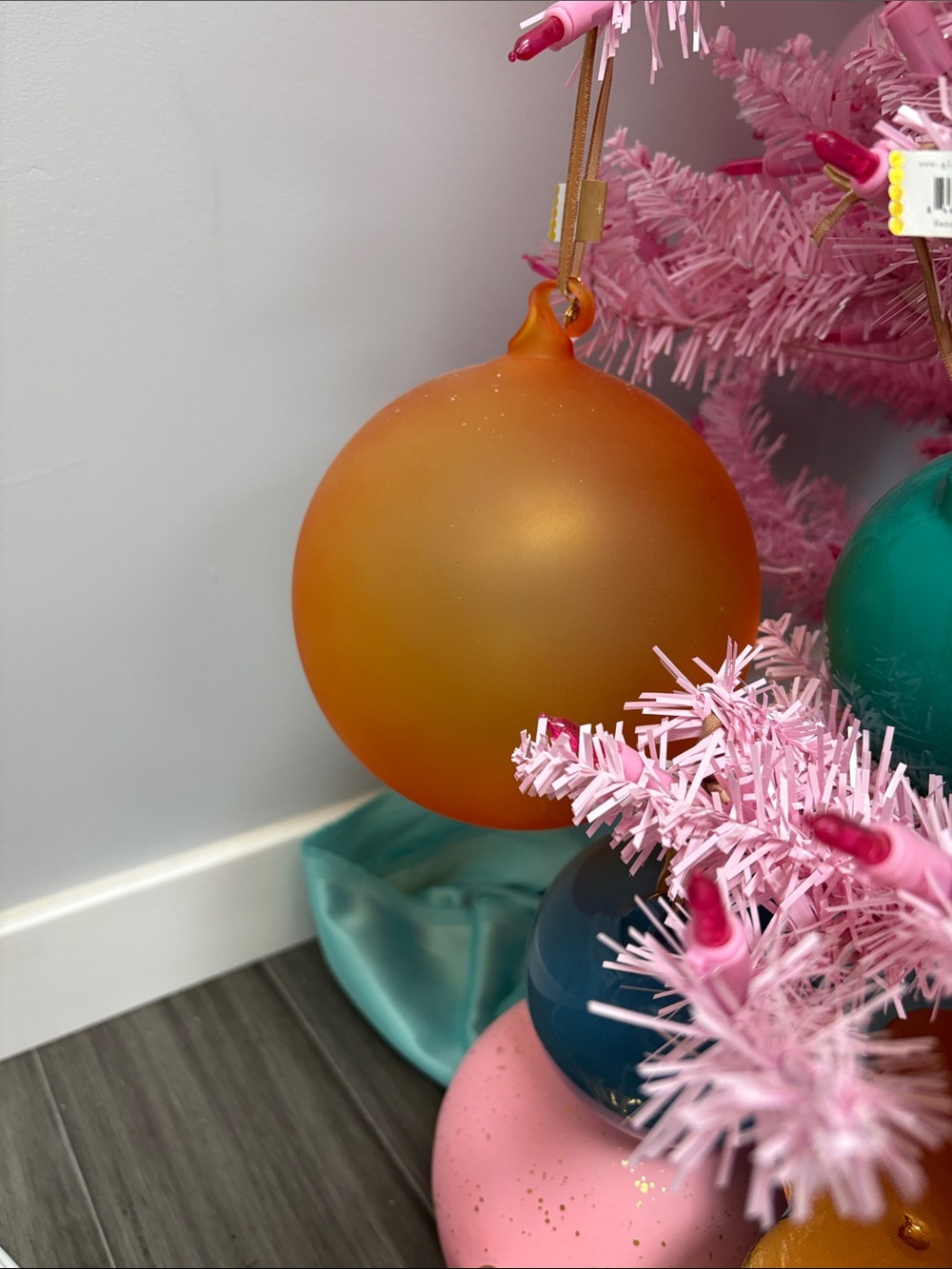 Glitterville rainbow frosted ball ornament - orange